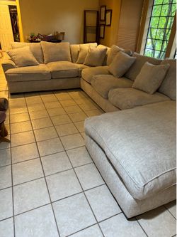 U-shaped sectional neutral, beige couch