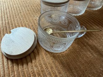 4 Glass Bowls with Spoons