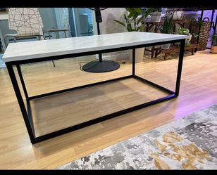 Modern Faux Marble Coffee Table with Black Metal Frame