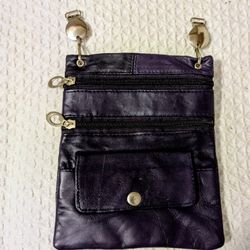 Purse Hip Clip Pouch Pocket Soft Black Leather Purse  6" Width 7" Length