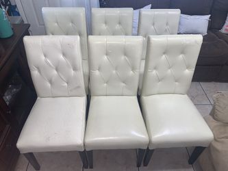 Set of 6 White Faux Leather Dining Chairs