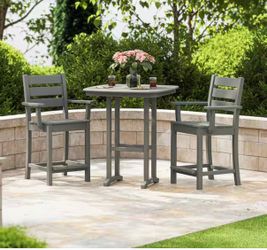 POLYWOOD Grant Park 3-Piece Counter Set in Slate Grey