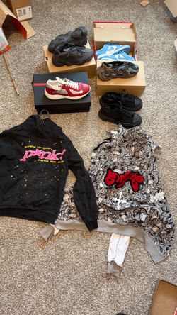 5 shoes and two hoodies
