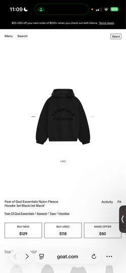 essentials hoodie size xl
