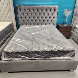 Queen Platform Bed Frame Gray With Mattress On Sale For: