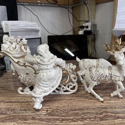 Grandeur Noel Porcelain Christmas Ensemble Collector's Edition 2000 Santa Sleigh