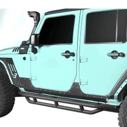 NEW 4 Door Body Armor Cladding Rocker Guards Set For Jeep Wrangler JK JKU 07-18،without screws