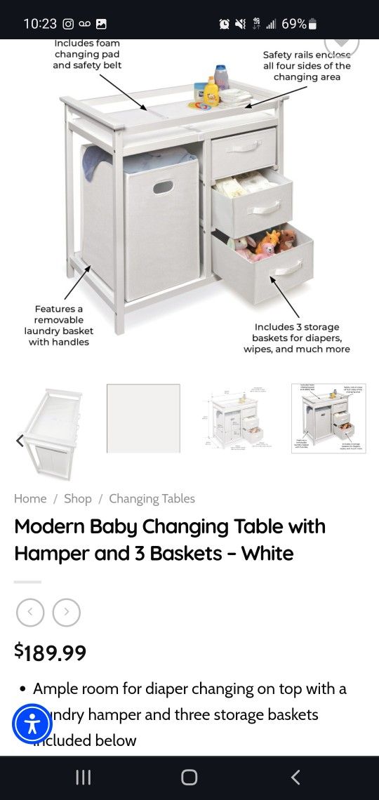 Changing Table With Drawers And Laundry Basket 