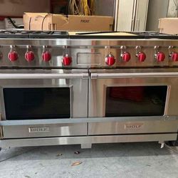 Wolf 60" Stainless Steel Dual Fuel Gas Stove 
