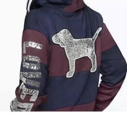New Victoria's Secret Pink Dog Campus Bling Half Zip Tunic Hoodie Large Multi Color