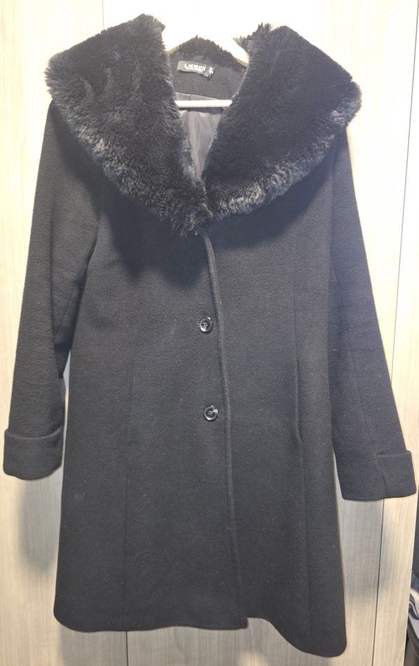 Lauren By Ralph Lauren Black Wool Pea Coat 