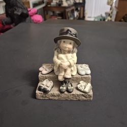 "The Way To A Girl's Heart" Young Girl Sitting On Steps Surrounded By Shoes By Enesco 4H X 3.25W X 2.75D Collectible 