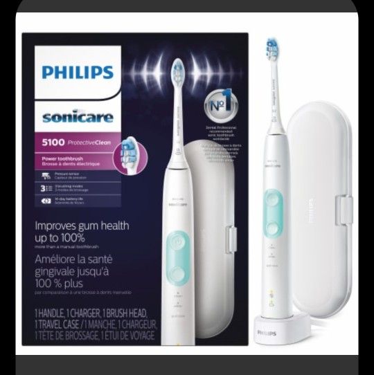 Philips Sonicare ProtectiveClean 5100 Rechargeable Electric Toothbrush, with Pressure Sensor, 3 Cleaning Modes, SmarTimer and QuadPacer, 14-Day Batter