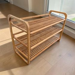 Solid Bamboo Wooden Boho 3-Tier Shoe Storage Shelf Rack! 29.5x13x20in