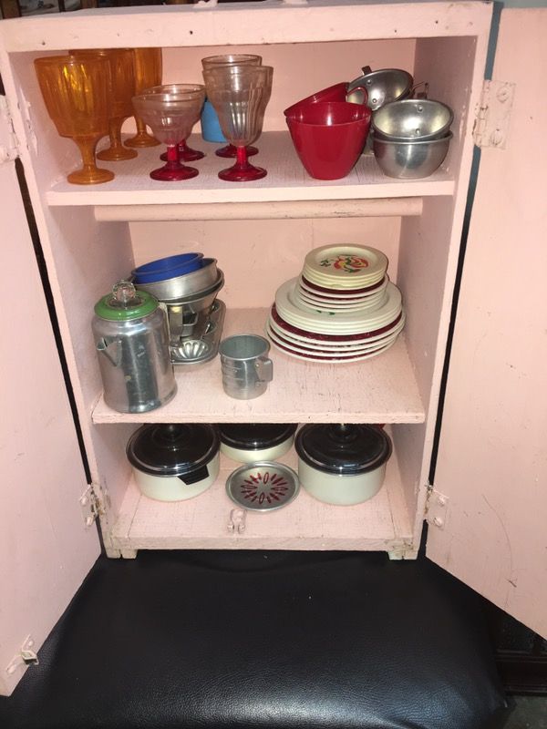 Doll furniture: roll-top desk/chair and/or stocked kitchen cabinet