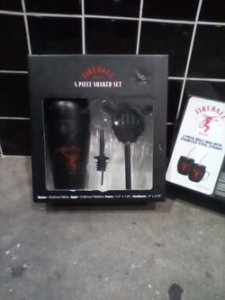 Fireball Whiskey Shaker Set 4 Piece. Two Piece Steel Fireball Whiskey Cup Set 2 Steal Straws Included