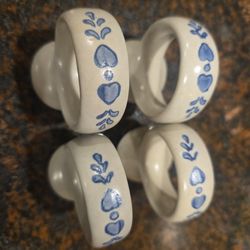 Vintage Blue Heart Ceramic Napkin Rings – Set of 4
