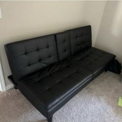 Mainstays Memory Foam Futon with Cupholder and USB, Black Faux Leather