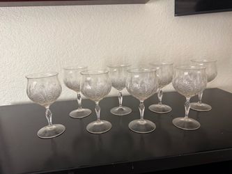 Vintage Cut Crystal Wine Glasses - Set of 7