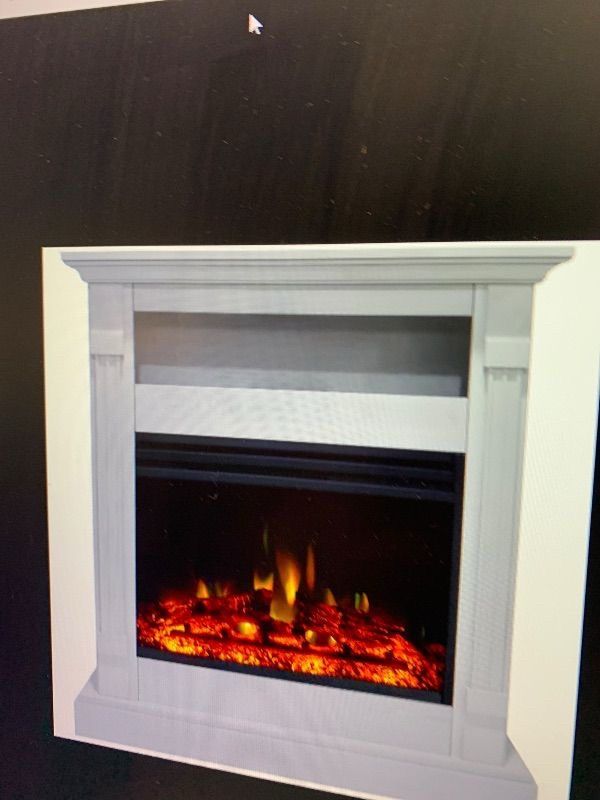 Drexel 34-In. Electric Fireplace Heater With White Mantel, Deep Log Display, Multi-Color Flames, And Remote Control