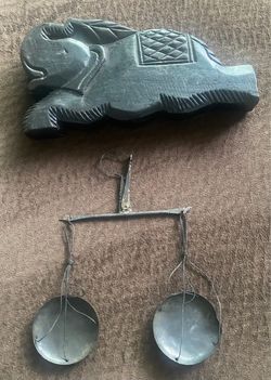Hand-Carved Wooden Elephant Balance Scale