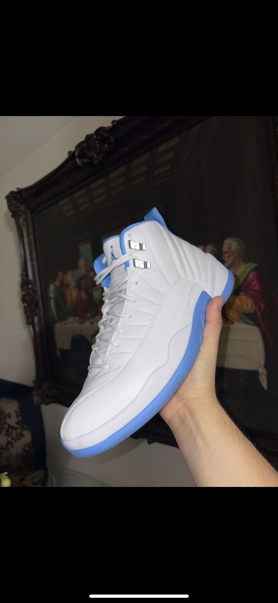 white & blue jordans