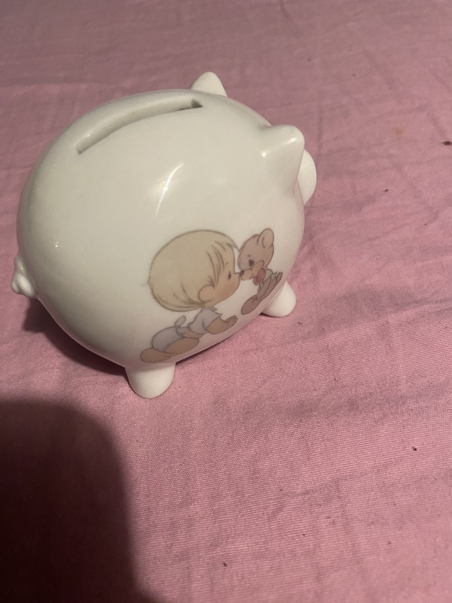 small piggy bank and dog plush 