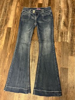 Médium Edikted Dark Blue Flare Jeans w/ Contrasting Stitching