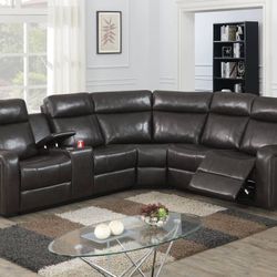 Brand New Brown Leather Reclining Sectional Sofa 