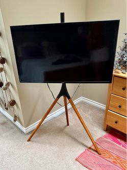 VIVO Walnut Easel / Tripod TV Stand – Fits 45–65” TVs