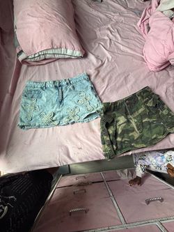 Denim Cross Patch Mini Skirt + Camo Mini Skirt Bundle
