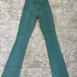 L’Agence Ruth High Rise Straight Leg Pants Green Jasper Coated Size 24