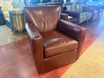 CRATE & BARREL Leather Swivel Chair in Burgundy