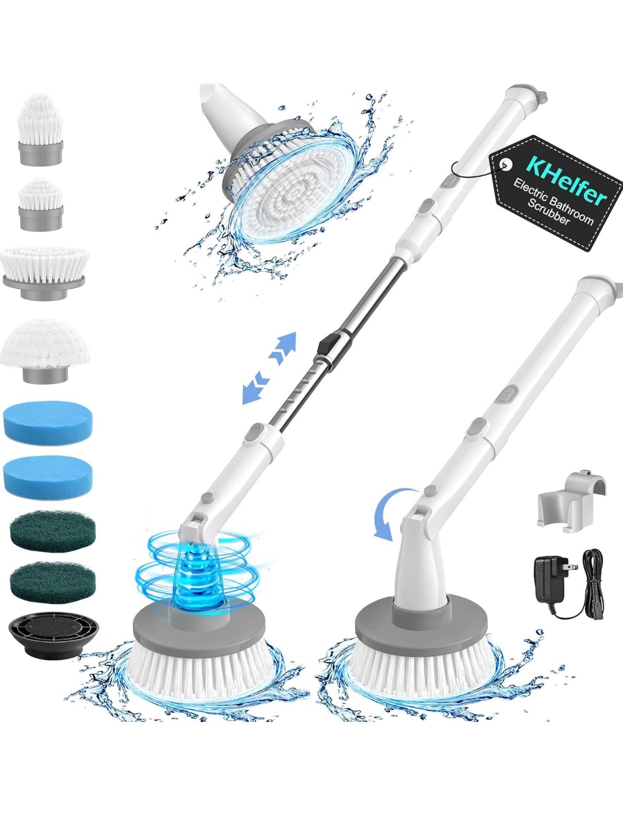 Brandnew Electric Spin Scrubber Kh8, Upgrade Cordless Shower Scrubber 8 Replacement Head, 1.5H Bathroom Scrubber Dual Speed, Shower Cleaning Brush wit