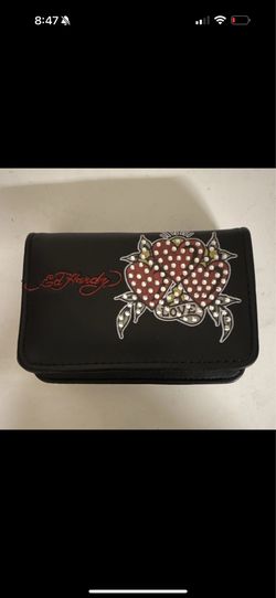 Ed Hardy Black Wallet with Love Heart Design comes with strap