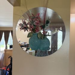Round Mirror with Decorative 3 D flowers-Wall Decor