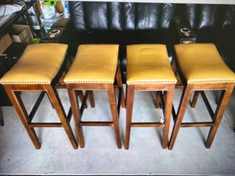 Beige Leather Bar Stools