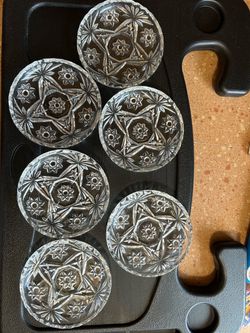 Set of 6 Vintage Cut Glass Starburst Coasters