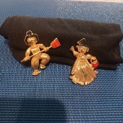 Vintage Witch And Scarecrow Brooch