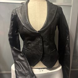 Armani Exchange Black Fitted Leather Blazer Jacket