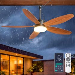 Outdoor Ceiling Fan with Lights, 48 Inch Plug in Gazebo Fans with Remote APP Control, Quiet DC Motor, Dimmable 3CCT, Waterproof Hanging Fans for Cover