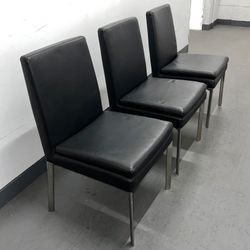Vintage Set Of 3 Black Leatherette Dining Chairs 