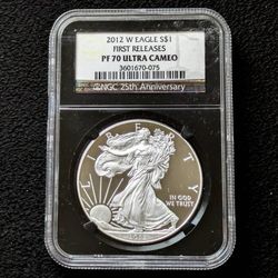 2012-W American Eagle 1 oz fine .999 pure silver PF70 Ultra Cameo proof $1 coin
