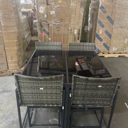 Brand new in box or set up,9-Piece Patio Dining Table and Chair Set, Outdoor Space Saving Rattan Chairs with Soft Fiber Foam Pads, Gray Glass Tabletop