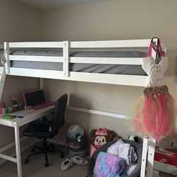White Twin Size Loft Bed w/ desk 