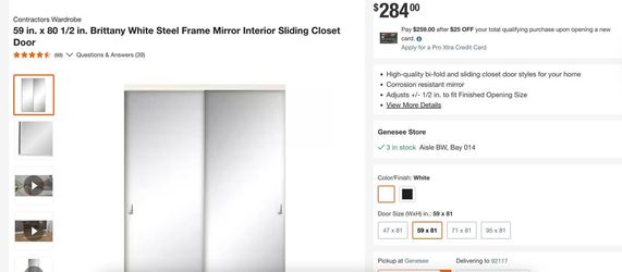 59 in. x 80 1/2 in. Brittany White Steel Frame Mirror Interior Sliding Closet Door
