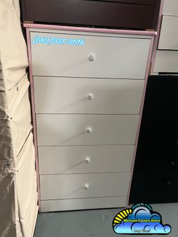 White pink five drawer dresser jumbo compressed