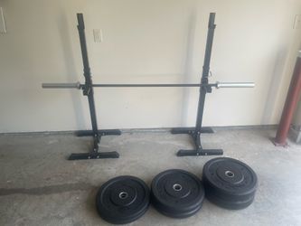 Rogue 15kg Training Bar w/ Bumper Plates and Squat Stand
