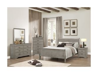 Brand new gray full or queen bed frame + dresser + mirror + nightstand