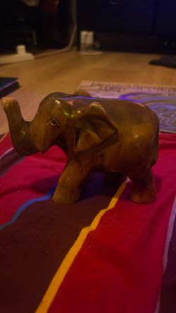 Lucky Elephant Hand Carved Wooden Sculpture 